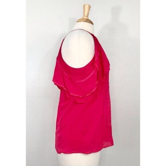Parker‎ Top Embroidered Cold Shoulder High-neck Flutter Blouse, M - Picture 8 of 14
